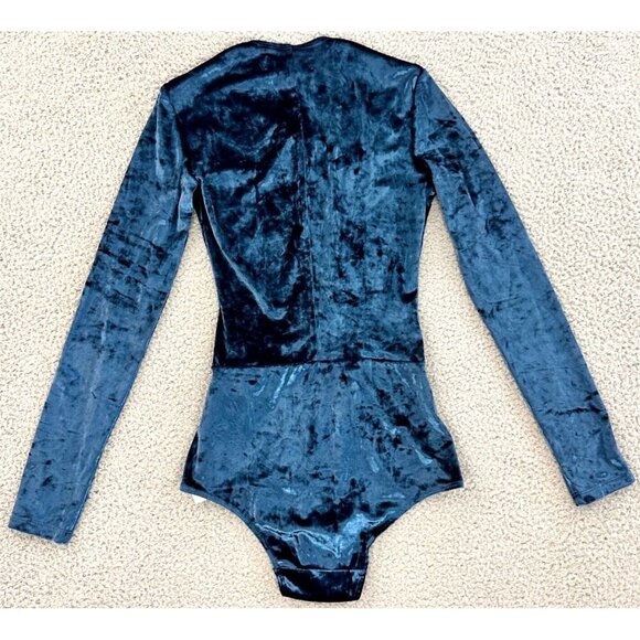Reformation Velvet Avalon Bodysuit Womens XS Criss Cross Teal Blue - Picture 4 of 16